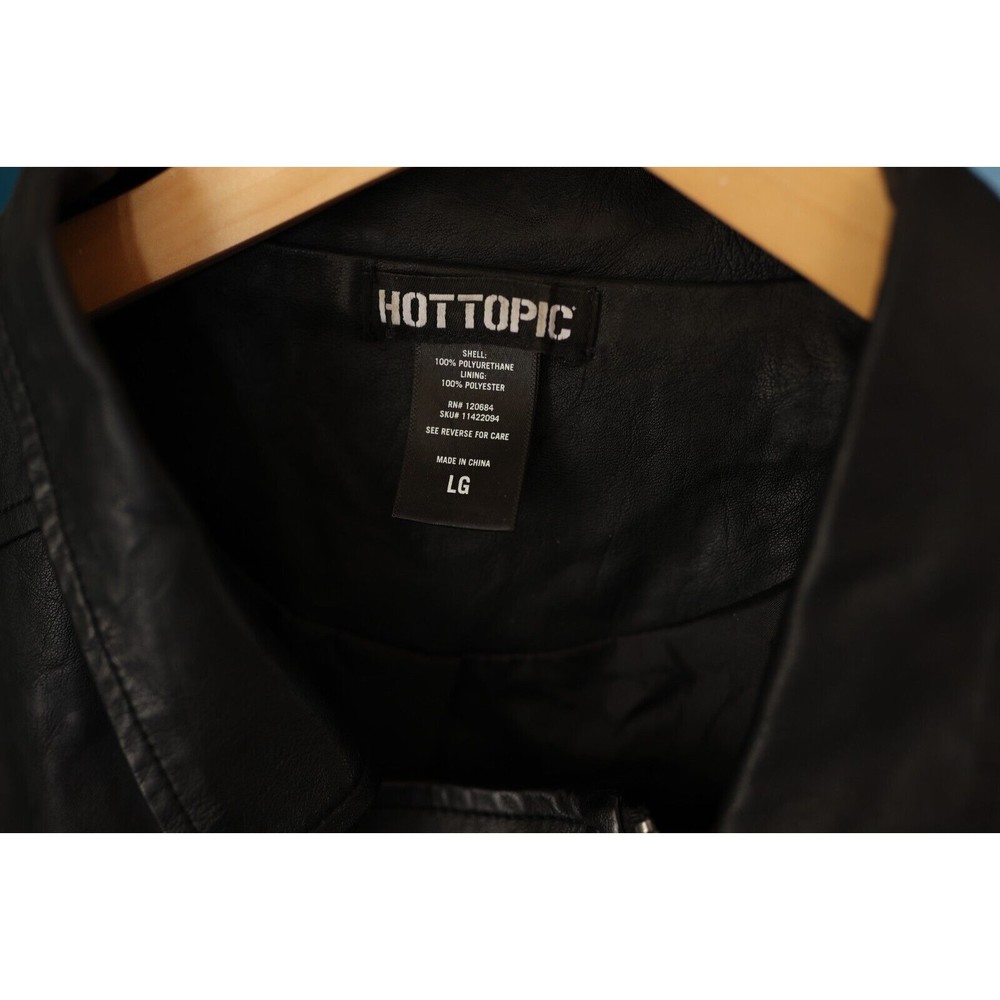 Hot Topic Black Moto Vest L Faux Leather Asymmetrical Bad Kitty back Patch - Picture 10 of 11
